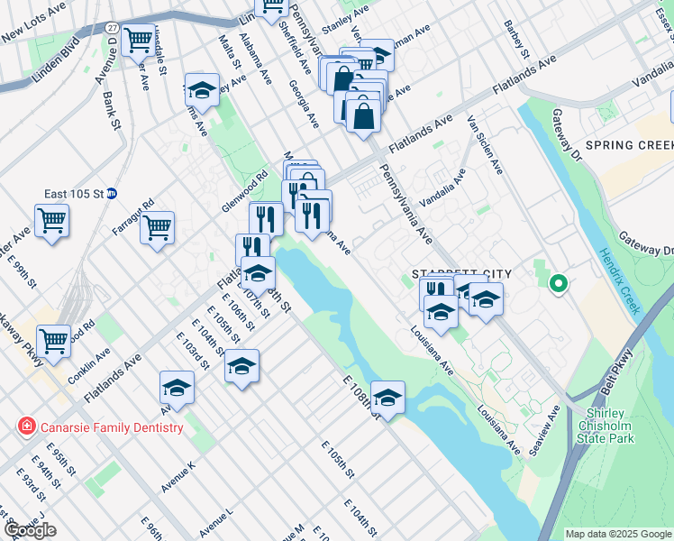 map of restaurants, bars, coffee shops, grocery stores, and more near 522 Louisiana Avenue in Brooklyn