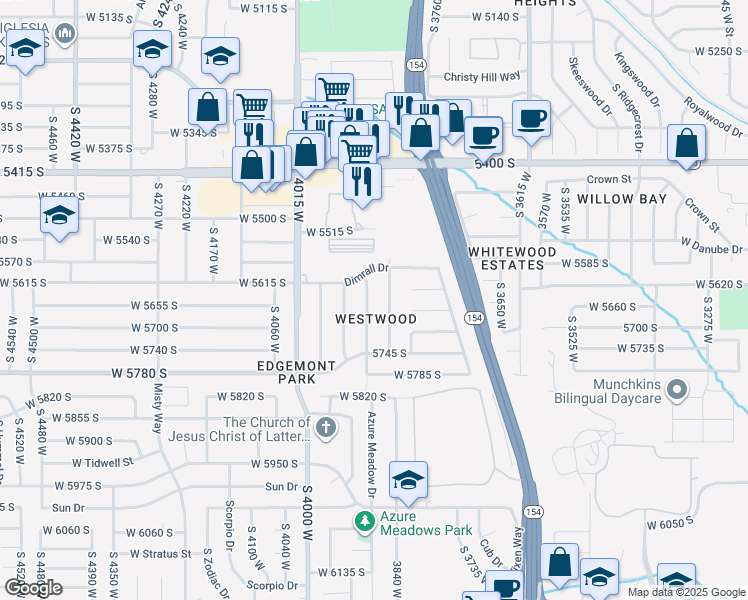 map of restaurants, bars, coffee shops, grocery stores, and more near 5649 Bree Street in Salt Lake City
