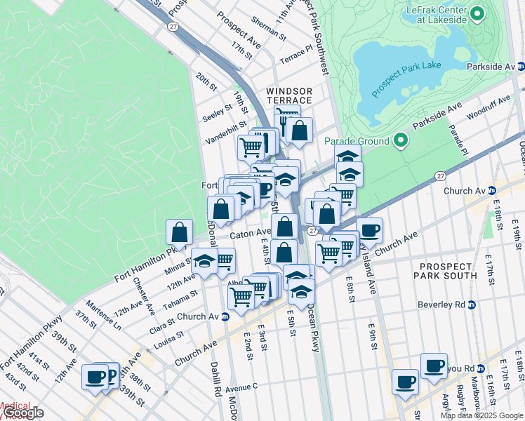 map of restaurants, bars, coffee shops, grocery stores, and more near 2819 Fort Hamilton Parkway in Brooklyn