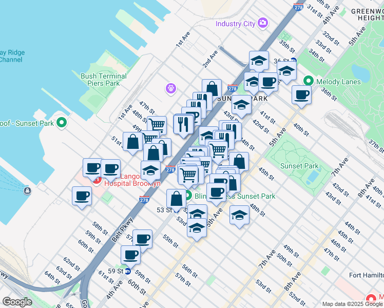 map of restaurants, bars, coffee shops, grocery stores, and more near 322 48th Street in Brooklyn