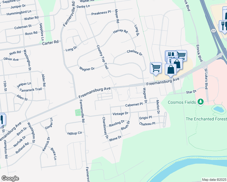 map of restaurants, bars, coffee shops, grocery stores, and more near 5100 Freemansburg Avenue in Easton