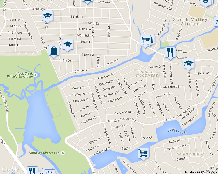 map of restaurants, bars, coffee shops, grocery stores, and more near 751 Gilbert Pl in Valley Stream