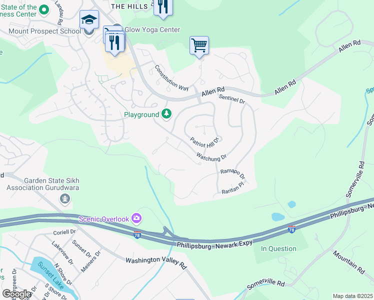 map of restaurants, bars, coffee shops, grocery stores, and more near 20 Georgetown Court in Bernards