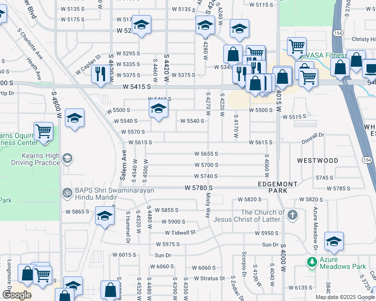 map of restaurants, bars, coffee shops, grocery stores, and more near 4330 West 5655 South in Kearns