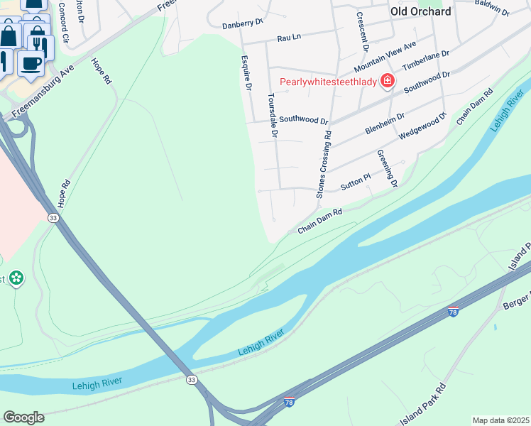 map of restaurants, bars, coffee shops, grocery stores, and more near 2114 Overlook Cir in Easton