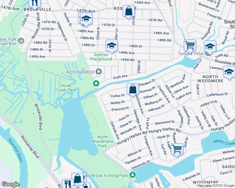 map of restaurants, bars, coffee shops, grocery stores, and more near 645 Colfax Place in Valley Stream