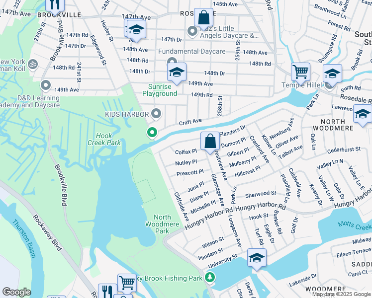 map of restaurants, bars, coffee shops, grocery stores, and more near 645 Colfax Place in Valley Stream