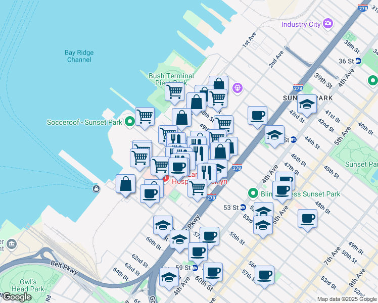 map of restaurants, bars, coffee shops, grocery stores, and more near 5112 2nd Avenue in Brooklyn