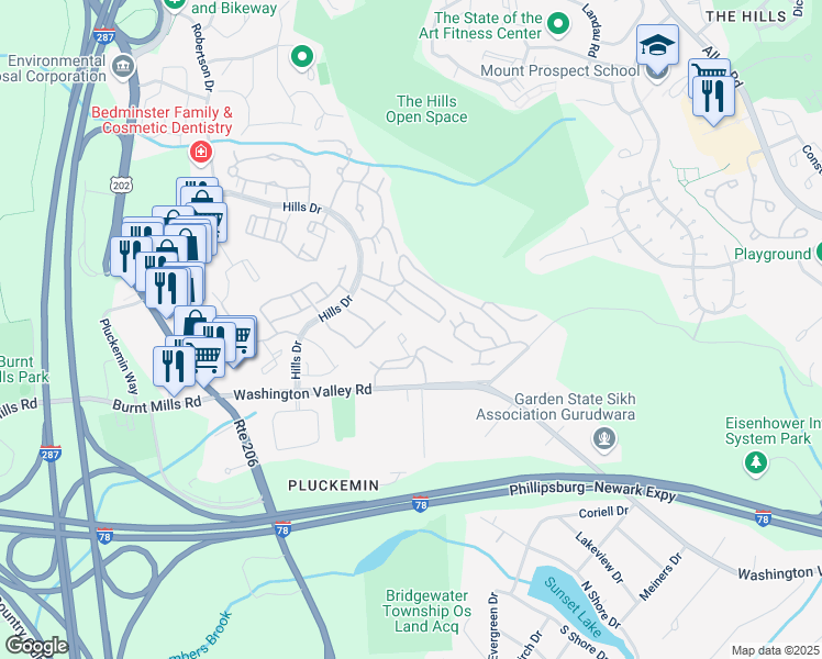 map of restaurants, bars, coffee shops, grocery stores, and more near 22 Ray Court in Bedminster Township