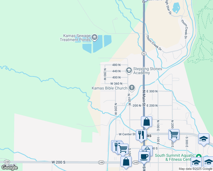 map of restaurants, bars, coffee shops, grocery stores, and more near 263 West 360 North in Kamas