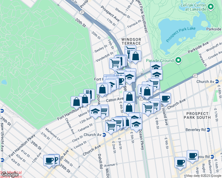 map of restaurants, bars, coffee shops, grocery stores, and more near 3003 Fort Hamilton Parkway in Brooklyn