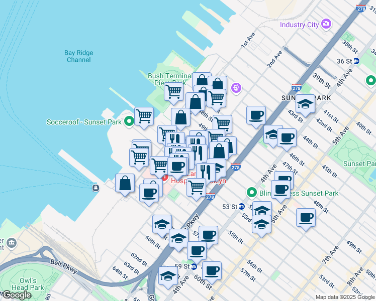 map of restaurants, bars, coffee shops, grocery stores, and more near 150 52nd Street in Brooklyn