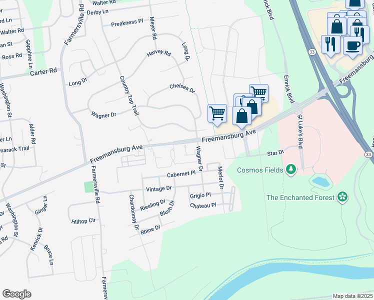 map of restaurants, bars, coffee shops, grocery stores, and more near 1952 Wagner Drive in Easton