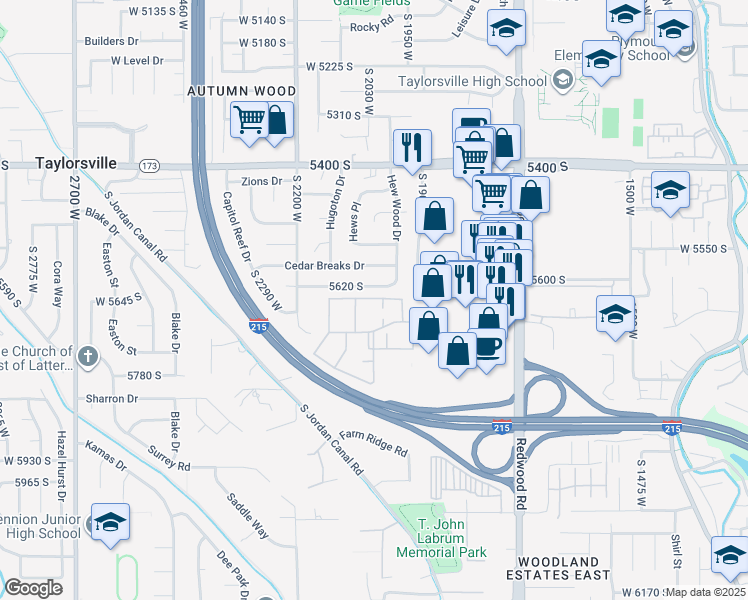 map of restaurants, bars, coffee shops, grocery stores, and more near 110 Fallwood Drive 2040 West in Salt Lake City