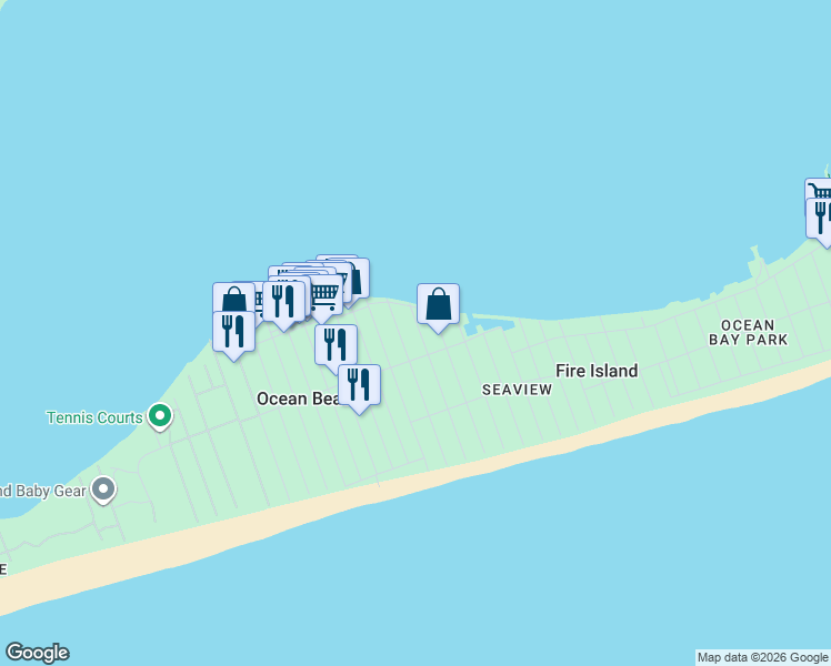 map of restaurants, bars, coffee shops, grocery stores, and more near 11 South Atlantic Street in Bay Shore