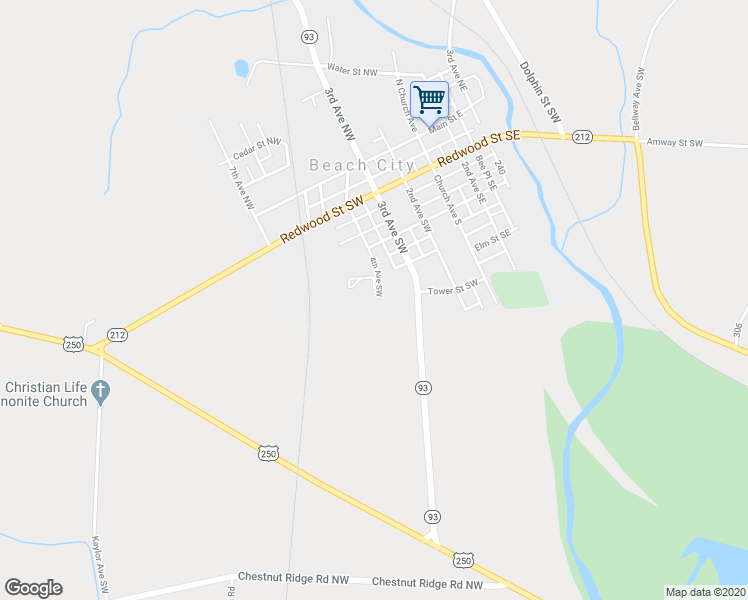 map of restaurants, bars, coffee shops, grocery stores, and more near 613 4th Avenue Southwest in Beach City