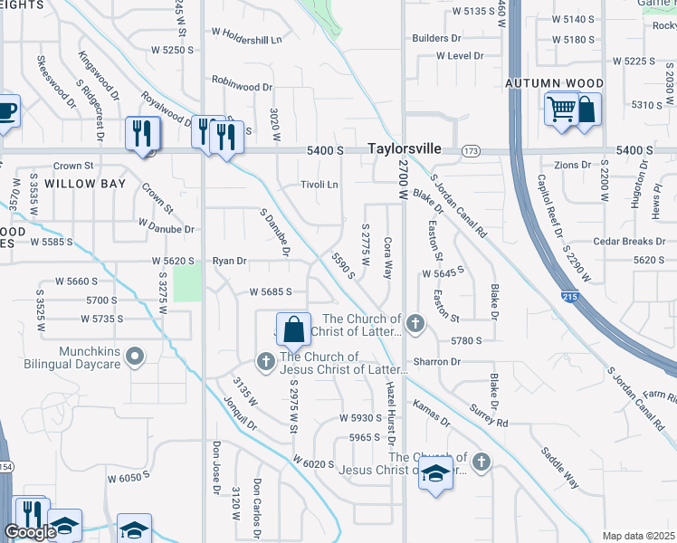 map of restaurants, bars, coffee shops, grocery stores, and more near 5632 Ferron Drive in Salt Lake City
