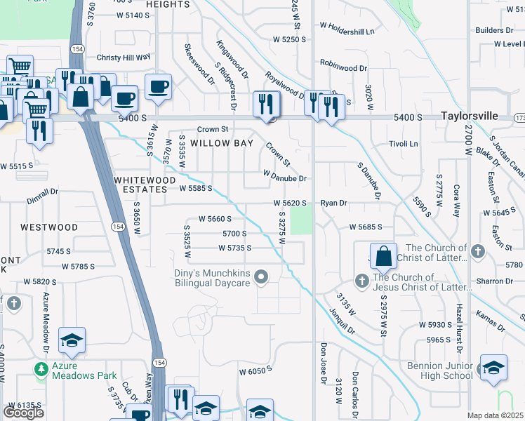 map of restaurants, bars, coffee shops, grocery stores, and more near 3315 West 5620 South in Taylorsville