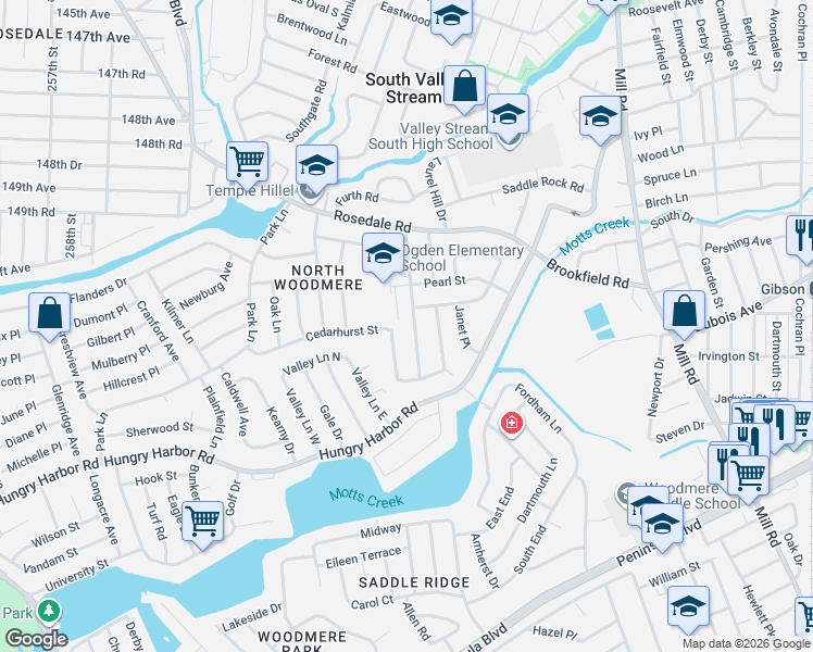 map of restaurants, bars, coffee shops, grocery stores, and more near 812 Longview Avenue in Valley Stream