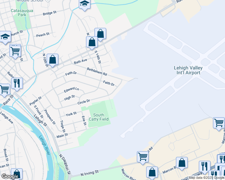 map of restaurants, bars, coffee shops, grocery stores, and more near 722 Circle Drive in Catasauqua