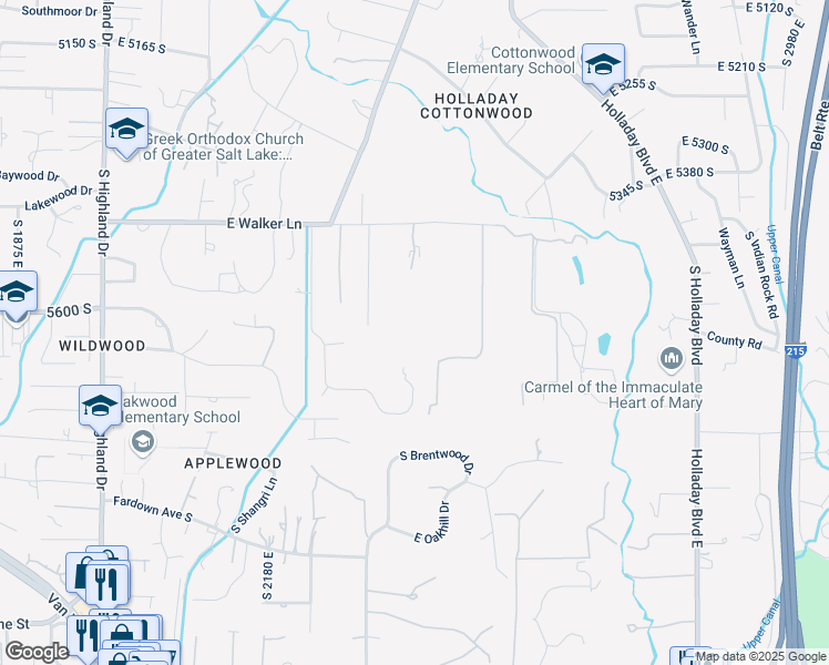 map of restaurants, bars, coffee shops, grocery stores, and more near 2320 East 5400 South in Holladay