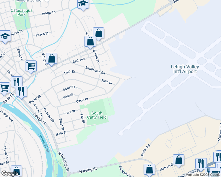 map of restaurants, bars, coffee shops, grocery stores, and more near 722 Circle Drive in Catasauqua