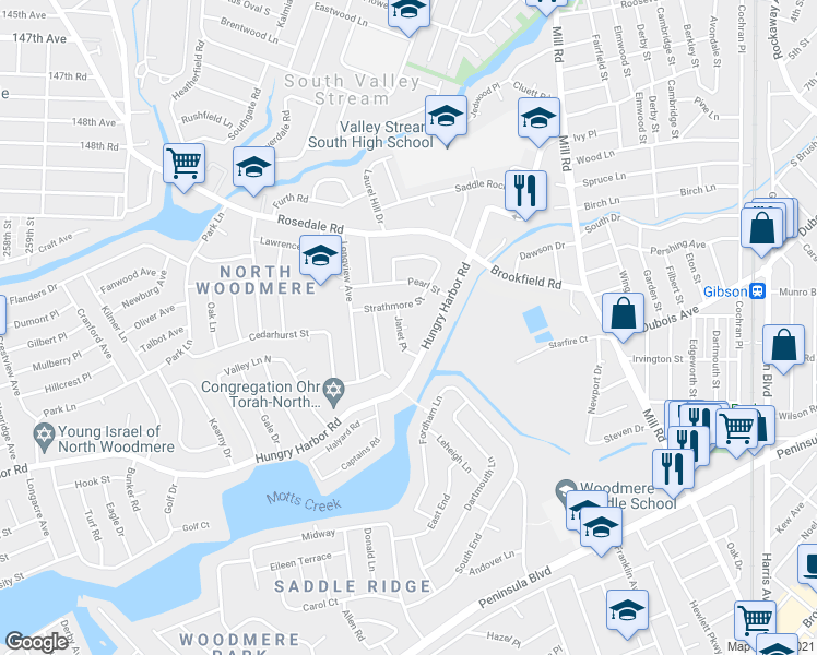 map of restaurants, bars, coffee shops, grocery stores, and more near 28 Riva Court in Valley Stream