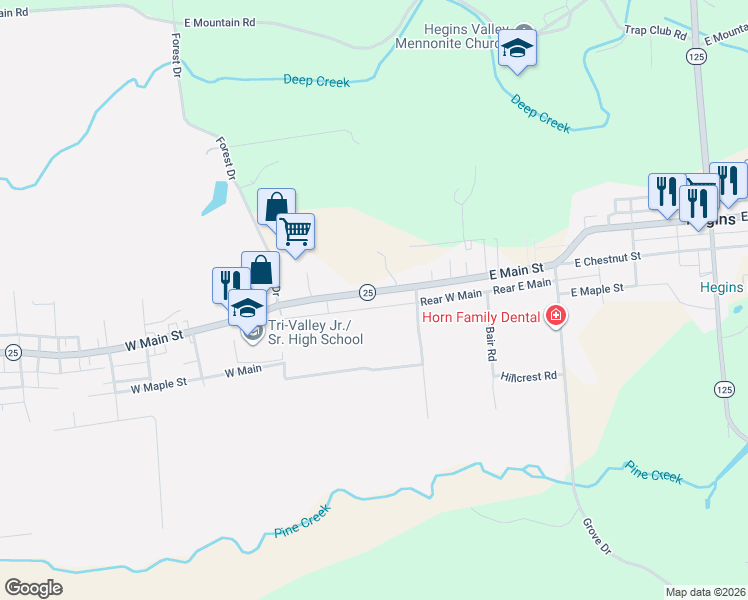 map of restaurants, bars, coffee shops, grocery stores, and more near 237 East Main Street in Hegins