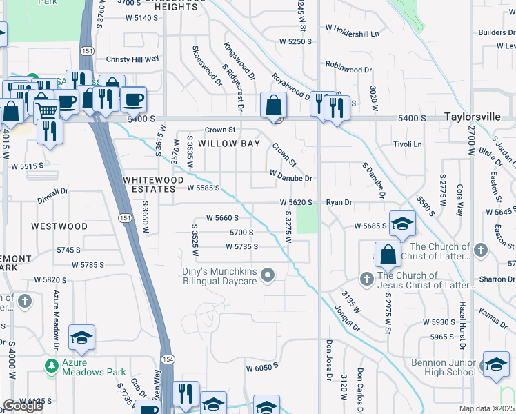 map of restaurants, bars, coffee shops, grocery stores, and more near 3315 West 5620 South in Taylorsville