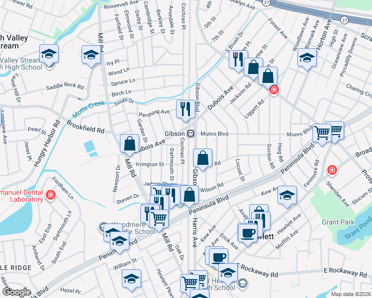 map of restaurants, bars, coffee shops, grocery stores, and more near 334 Cochran Place in Valley Stream