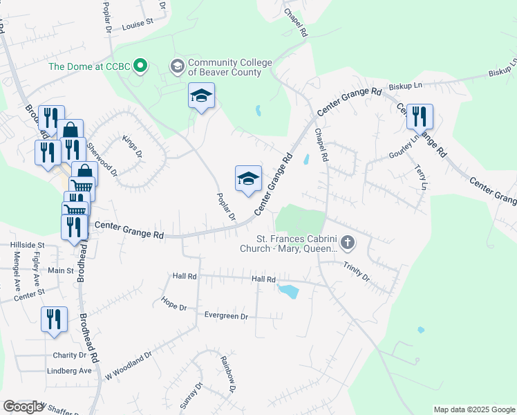 map of restaurants, bars, coffee shops, grocery stores, and more near 224 Center Grange Road in Aliquippa