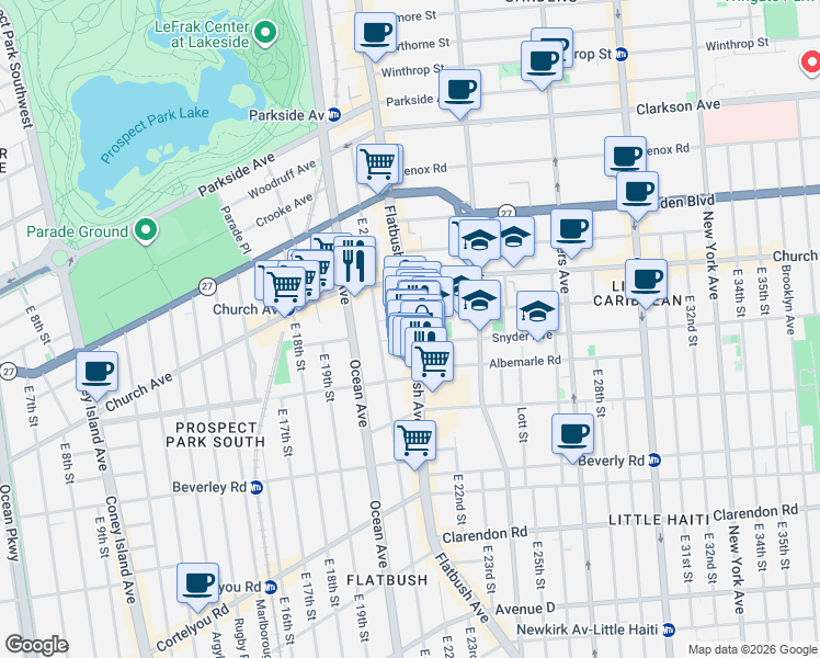 map of restaurants, bars, coffee shops, grocery stores, and more near 926 Flatbush Avenue in Brooklyn