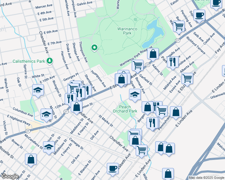 map of restaurants, bars, coffee shops, grocery stores, and more near 1012 Nora Drive in Linden