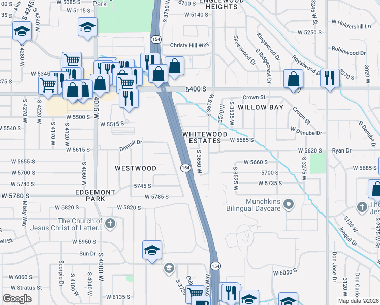map of restaurants, bars, coffee shops, grocery stores, and more near 3685 West in Taylorsville