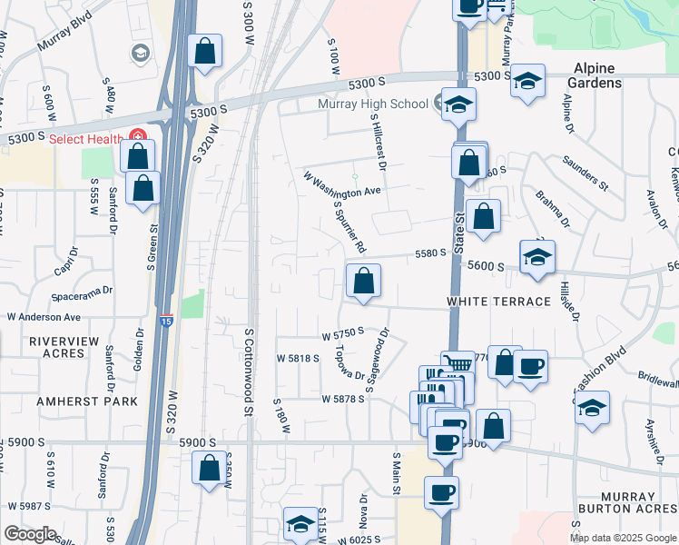 map of restaurants, bars, coffee shops, grocery stores, and more near 5659 Magic Isle Lane in Murray