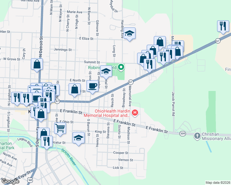 map of restaurants, bars, coffee shops, grocery stores, and more near 95 Broadway Street in Kenton