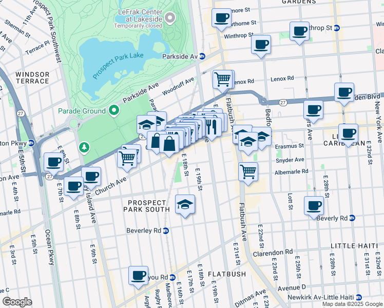 map of restaurants, bars, coffee shops, grocery stores, and more near 14 Tennis Court in Brooklyn