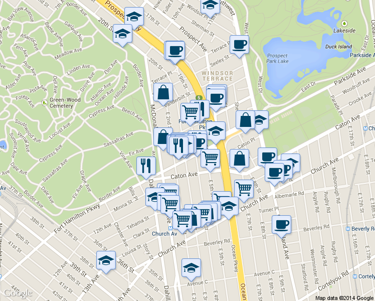 map of restaurants, bars, coffee shops, grocery stores, and more near 3003 Fort Hamilton Parkway in Brooklyn