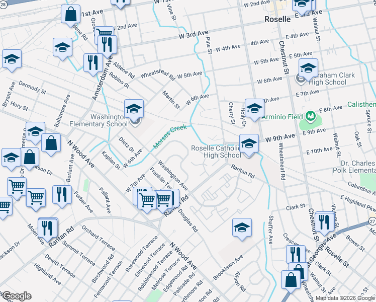 map of restaurants, bars, coffee shops, grocery stores, and more near 93 Independence Drive in Roselle