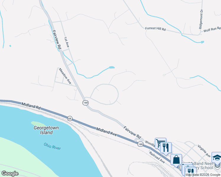 map of restaurants, bars, coffee shops, grocery stores, and more near 28-42 Midland Heights Circle in Midland
