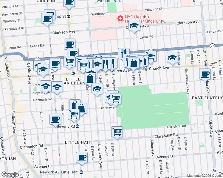 map of restaurants, bars, coffee shops, grocery stores, and more near 3510 Snyder Avenue in Brooklyn