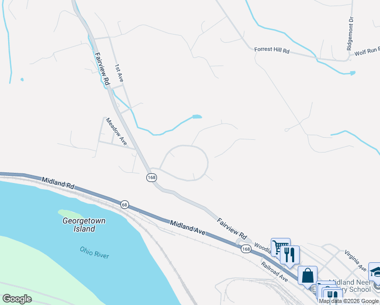 map of restaurants, bars, coffee shops, grocery stores, and more near 28-42 Midland Heights Circle in Midland