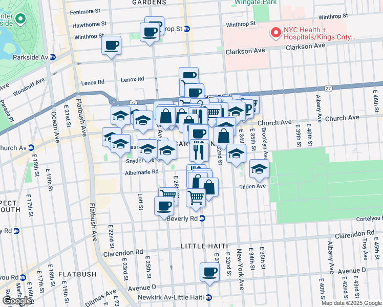 map of restaurants, bars, coffee shops, grocery stores, and more near 2916 Snyder Avenue in Brooklyn