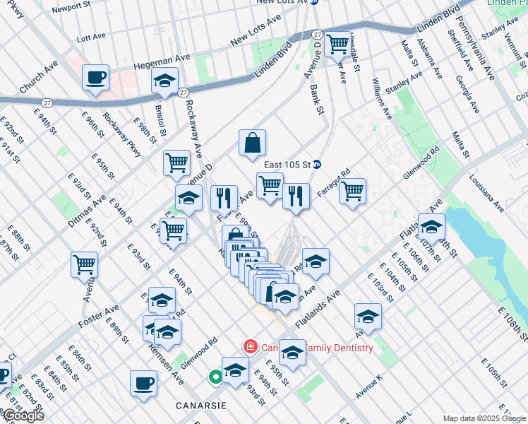map of restaurants, bars, coffee shops, grocery stores, and more near 10110 Foster Avenue in Brooklyn