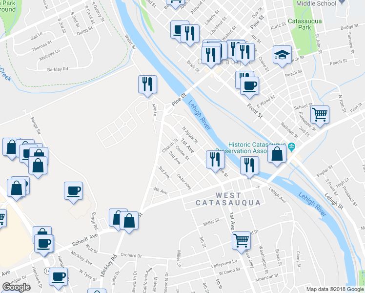 map of restaurants, bars, coffee shops, grocery stores, and more near 2213 2nd Avenue in Lehigh County