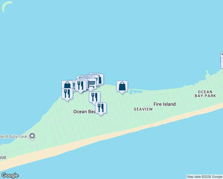 map of restaurants, bars, coffee shops, grocery stores, and more near 11 South Atlantic Street in Bay Shore