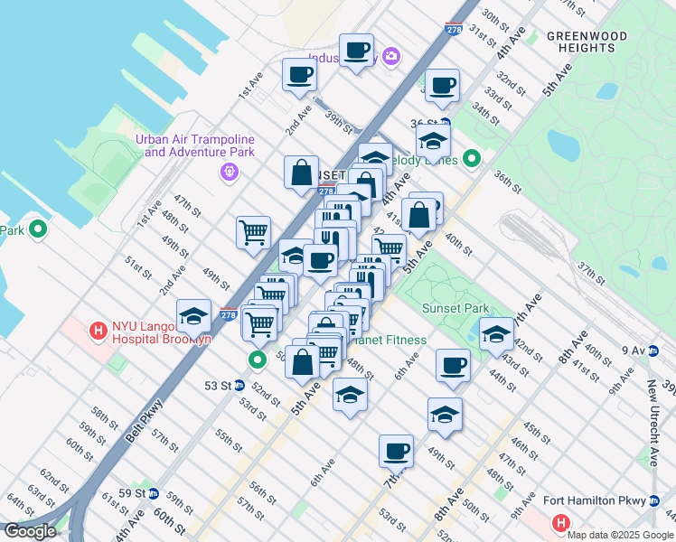 map of restaurants, bars, coffee shops, grocery stores, and more near 402 46th Street in Brooklyn