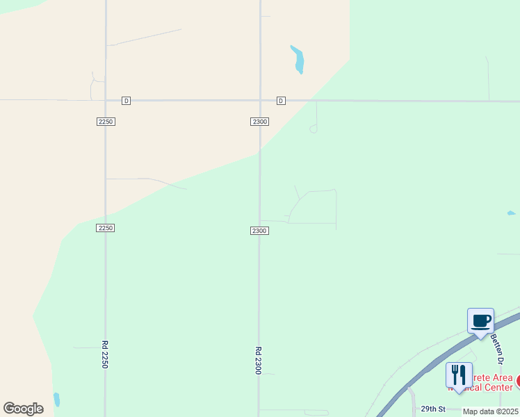 map of restaurants, bars, coffee shops, grocery stores, and more near 438 Road 2300 in Crete