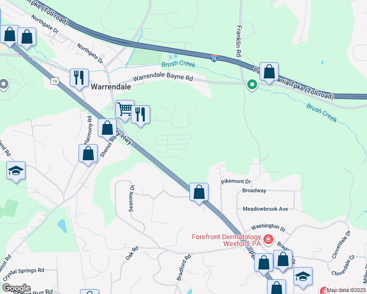 map of restaurants, bars, coffee shops, grocery stores, and more near 481 Fairmont Drive in Warrendale