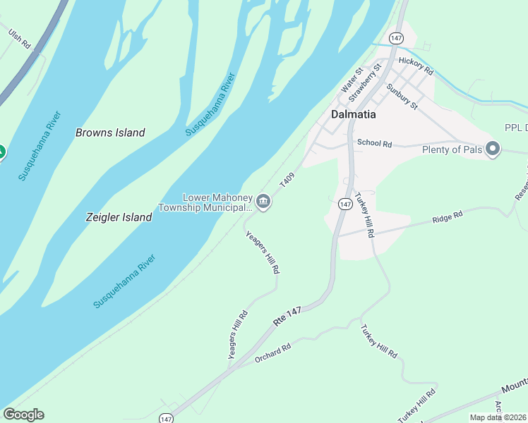 map of restaurants, bars, coffee shops, grocery stores, and more near 132 River Road in Dalmatia